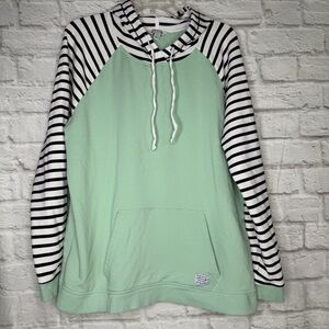 Orvis- Striped Sleeve Mint Green Hoodie - Size: XL